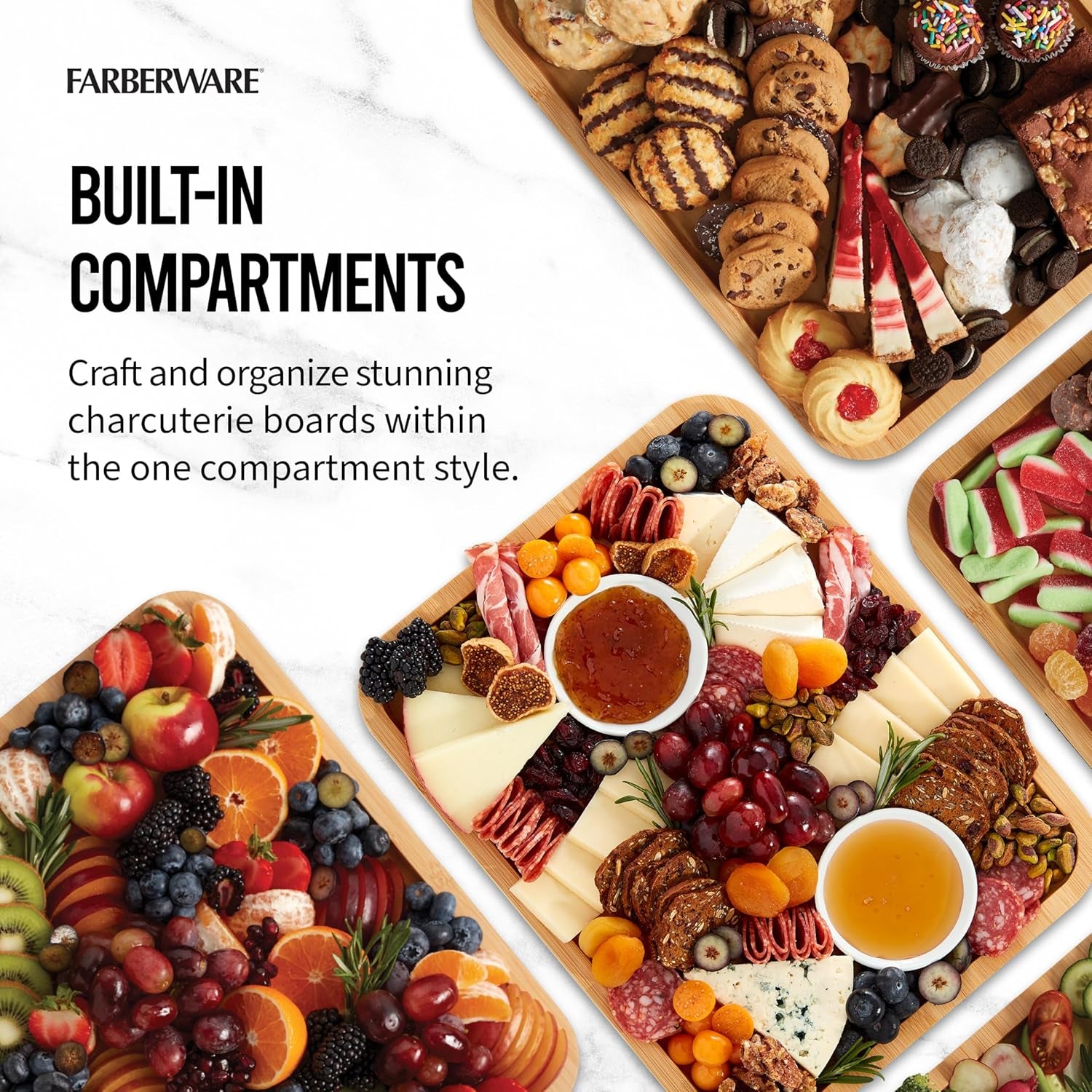 Build-A-Board Bamboo Cutting Board with Single Storage Compartment, Clear Locking Lid, Black Handles, Perfect for Charcuterie & Snacks