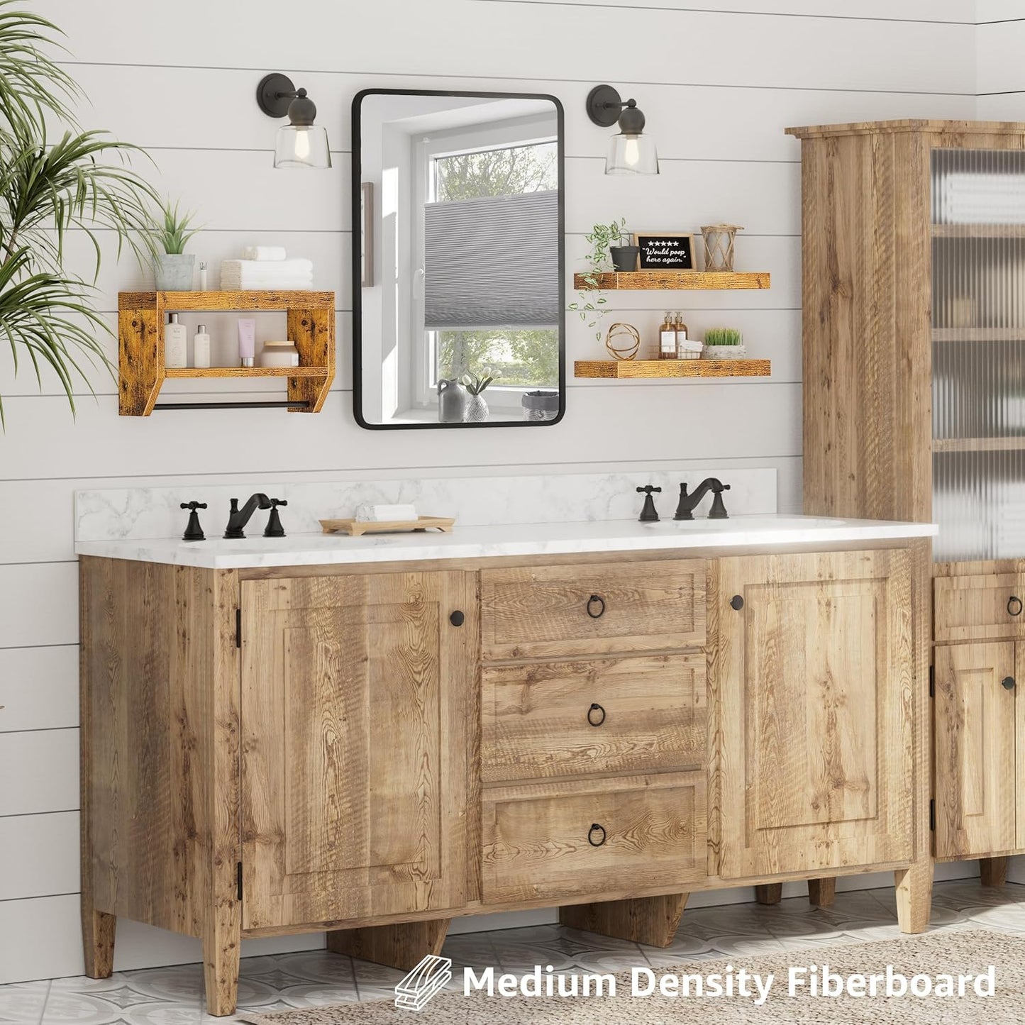 Bathroom Floating Shelves for Wall - Shelf over Toilet Paper Storage Farmhouse 16 Inch Set of 3, Rustic Brown (028-40BN3)