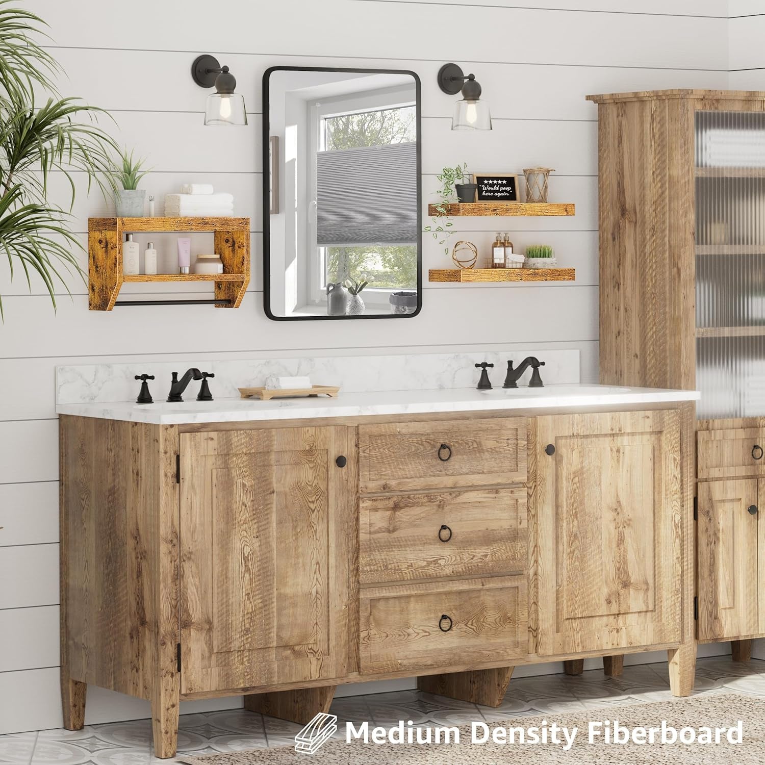 Bathroom Floating Shelves for Wall - Shelf over Toilet Paper Storage Farmhouse 16 Inch Set of 3, Rustic Brown (028-40BN3)