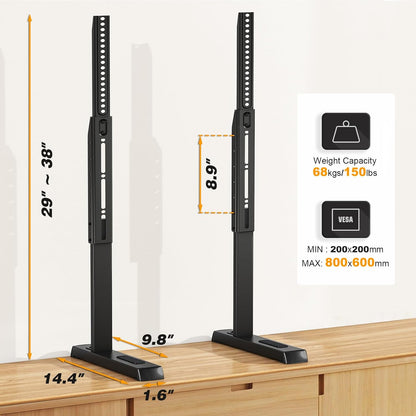 Universal TV Stand, Large TV Legs for 37-86 Inch Flat Curved Tvs with Cable Management, 6 Height Adjustment Table Top TV Mount Stand up to 150Lbs, Black