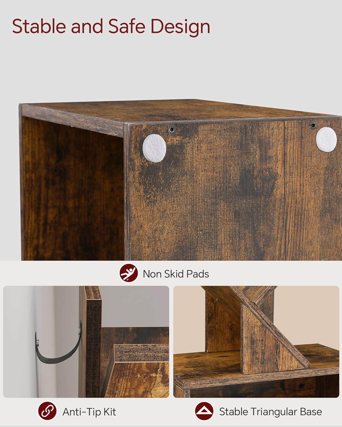 6 Tier Tree Bookshelf, Small Bookcase with Storage Cabinet, Modern Tall Narrow Bookshelves Organizer, Floor Standing Book Shelf for Bedroom/Living Room/Home Office/Corner, Rustic Brown