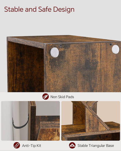 6 Tier Tree Bookshelf, Small Bookcase with Storage Cabinet, Modern Tall Narrow Bookshelves Organizer, Floor Standing Book Shelf for Bedroom/Living Room/Home Office/Corner, Rustic Brown