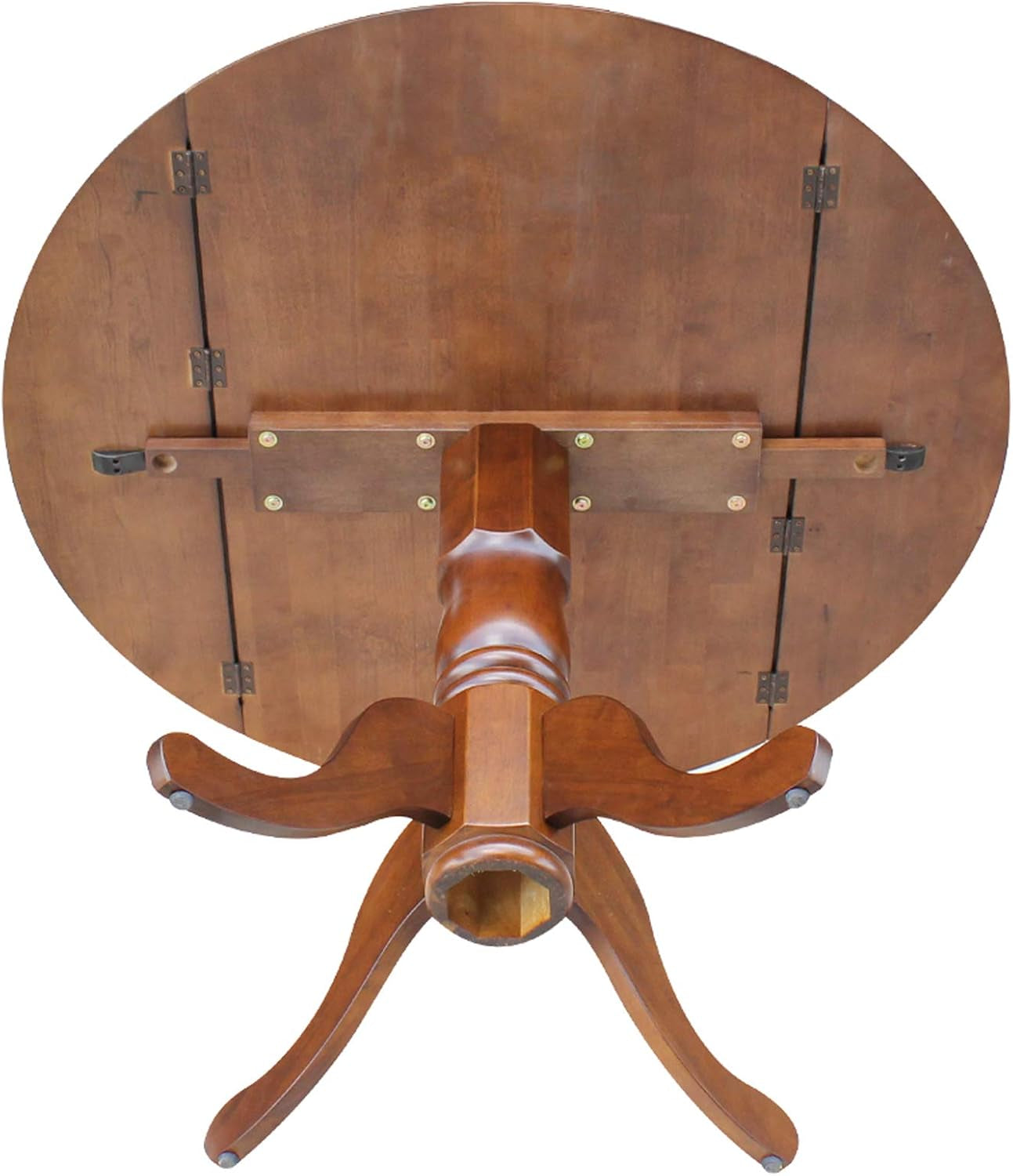 , 42" round Dual Drop Leaf Pedestal Dining Table, Solid Wood, Real Parawood, 42" W X 42" D X 29.5" H, Easy Assembly, Espresso