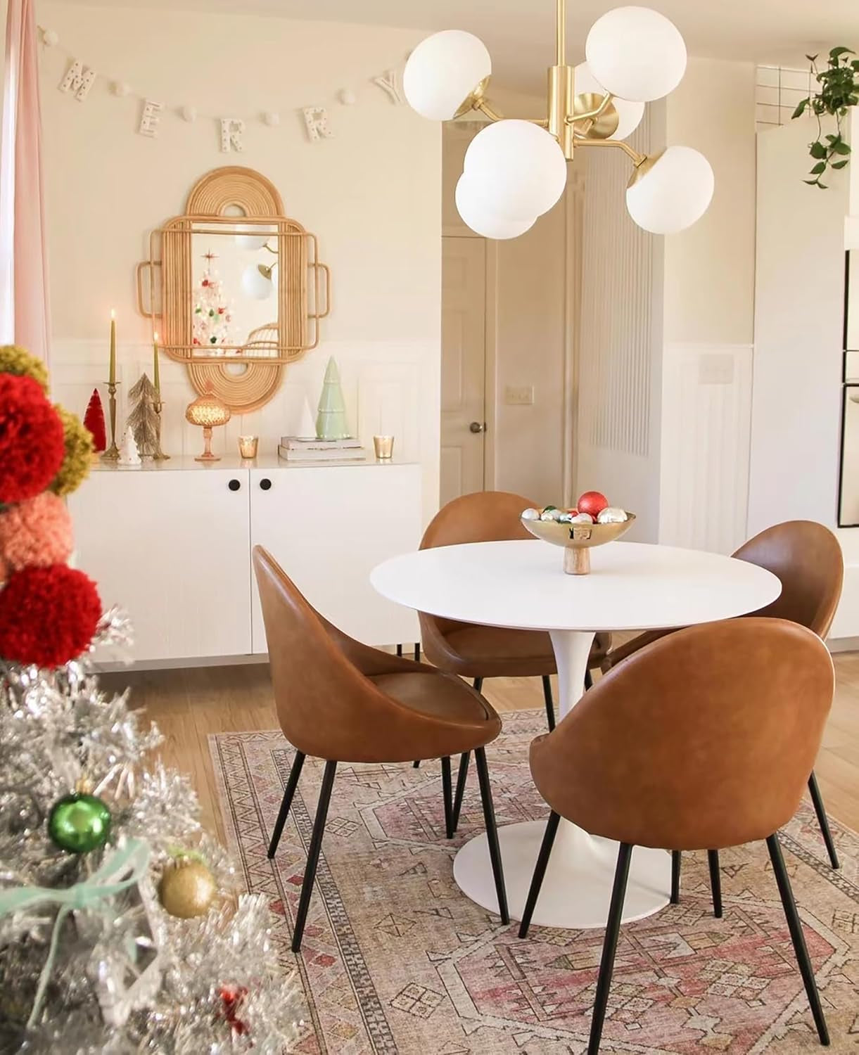 White round Dining Table, 31.5" Tulip Table Kitchen round Dining Table for 2-4 People with MDF Table Top and Metal Pedestal Base, Mid-Century Leisure Table for Home, Dining Room, Cafe