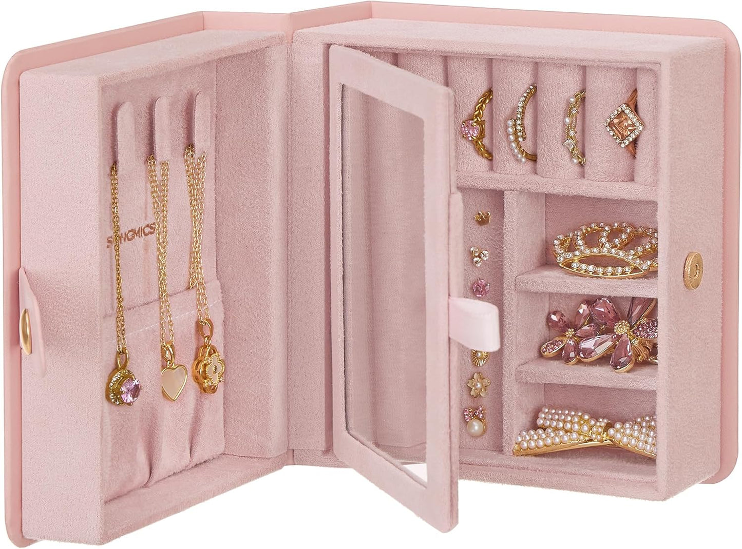 Jewelry Organizer Box, 2-Layer Travel Case for Earrings, Necklaces, Bracelets - Portable Jewelry Storage with Large Capacity, Gift-Ready Box for Women & Girls, Cloud White UJBC166W01