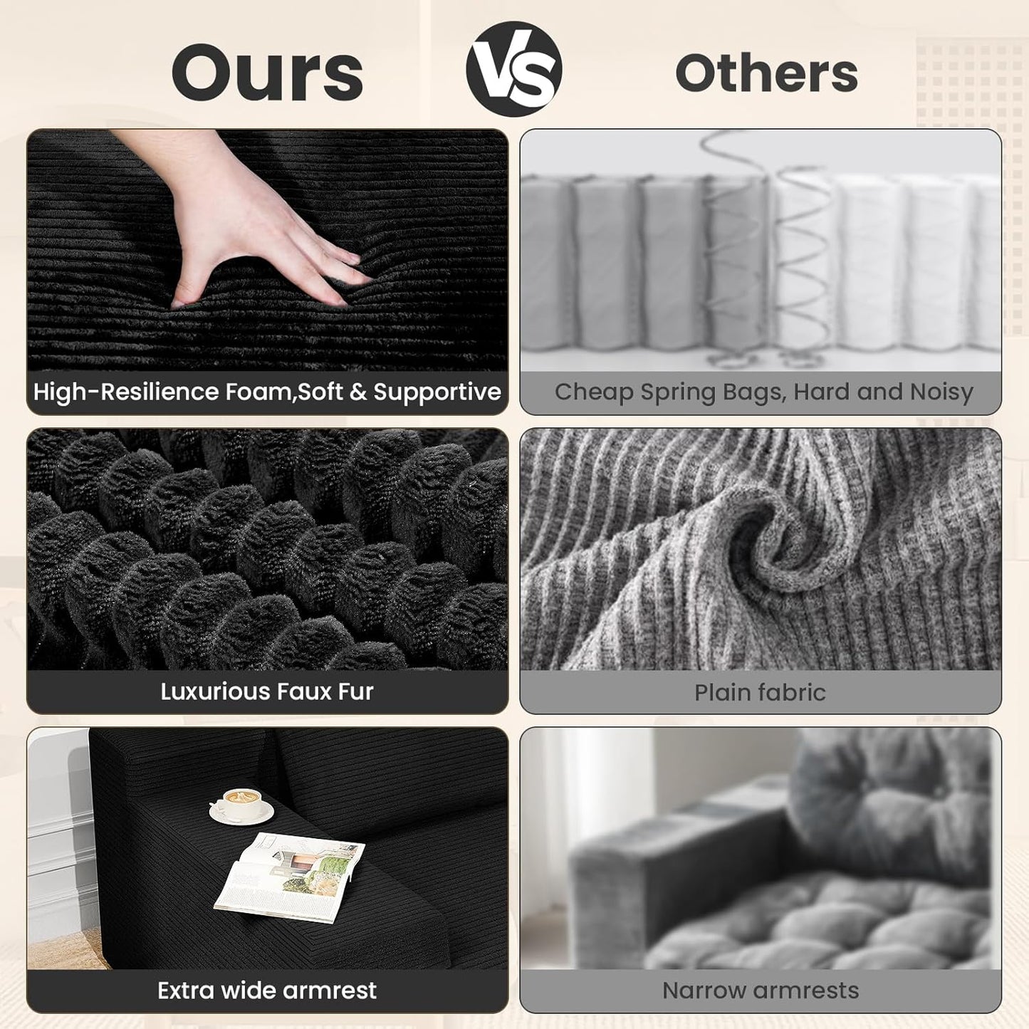 106" Cloud Sectional Couch with Deep Seat，Modern Modular Sofa with L-Shape Chaise，No Assembly Required, Upholstered Couches for Living Room Bedroom(Black,Left Facing Chaise)