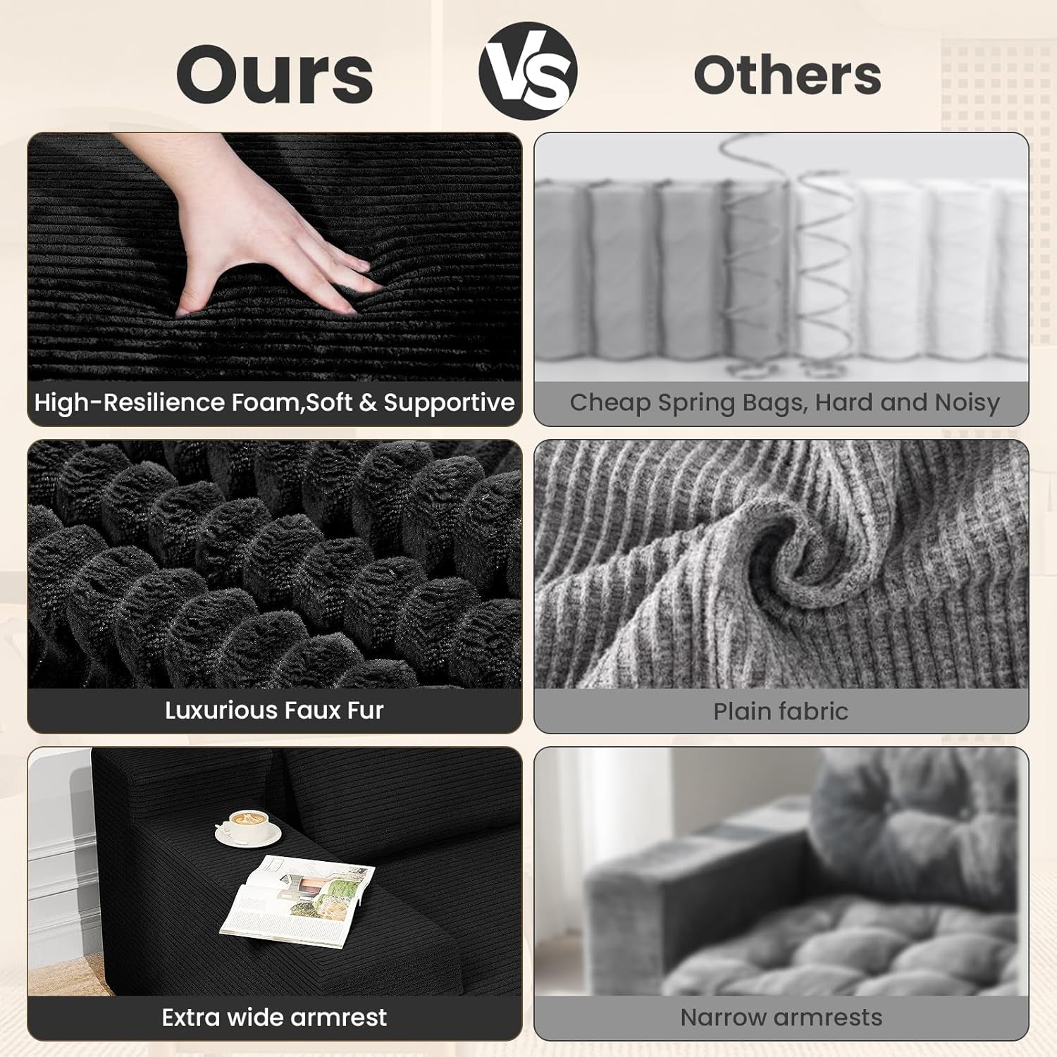 106" Cloud Sectional Couch with Deep Seat，Modern Modular Sofa with L-Shape Chaise，No Assembly Required, Upholstered Couches for Living Room Bedroom(Black,Left Facing Chaise)