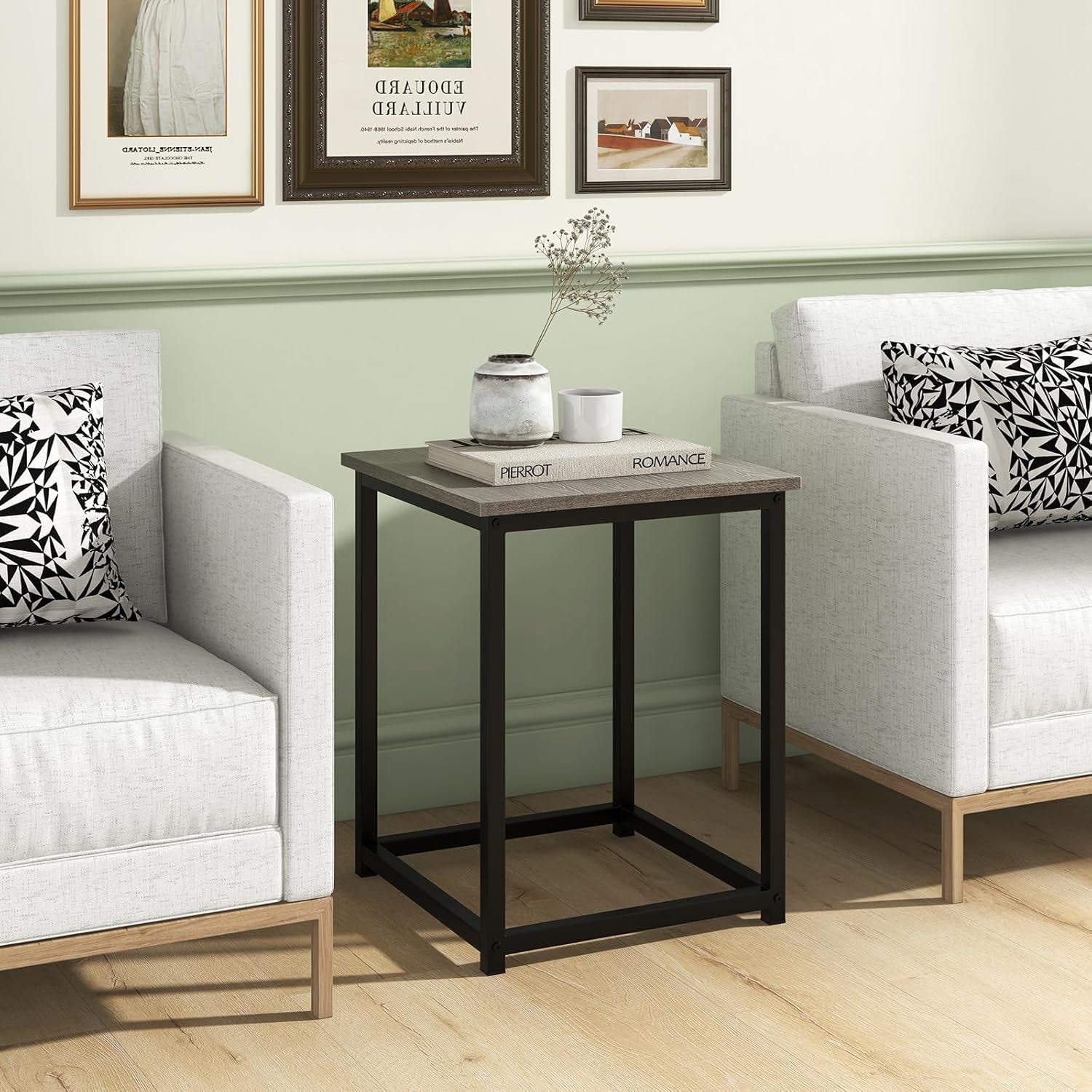 round Nesting Table Set of 3, Farmhouse Coffee Table W/2 End Tables, Sturdy Metal Frame, 3-Piece Wooden Living Room Table Set for Home Office, Apartment (Black Oak)