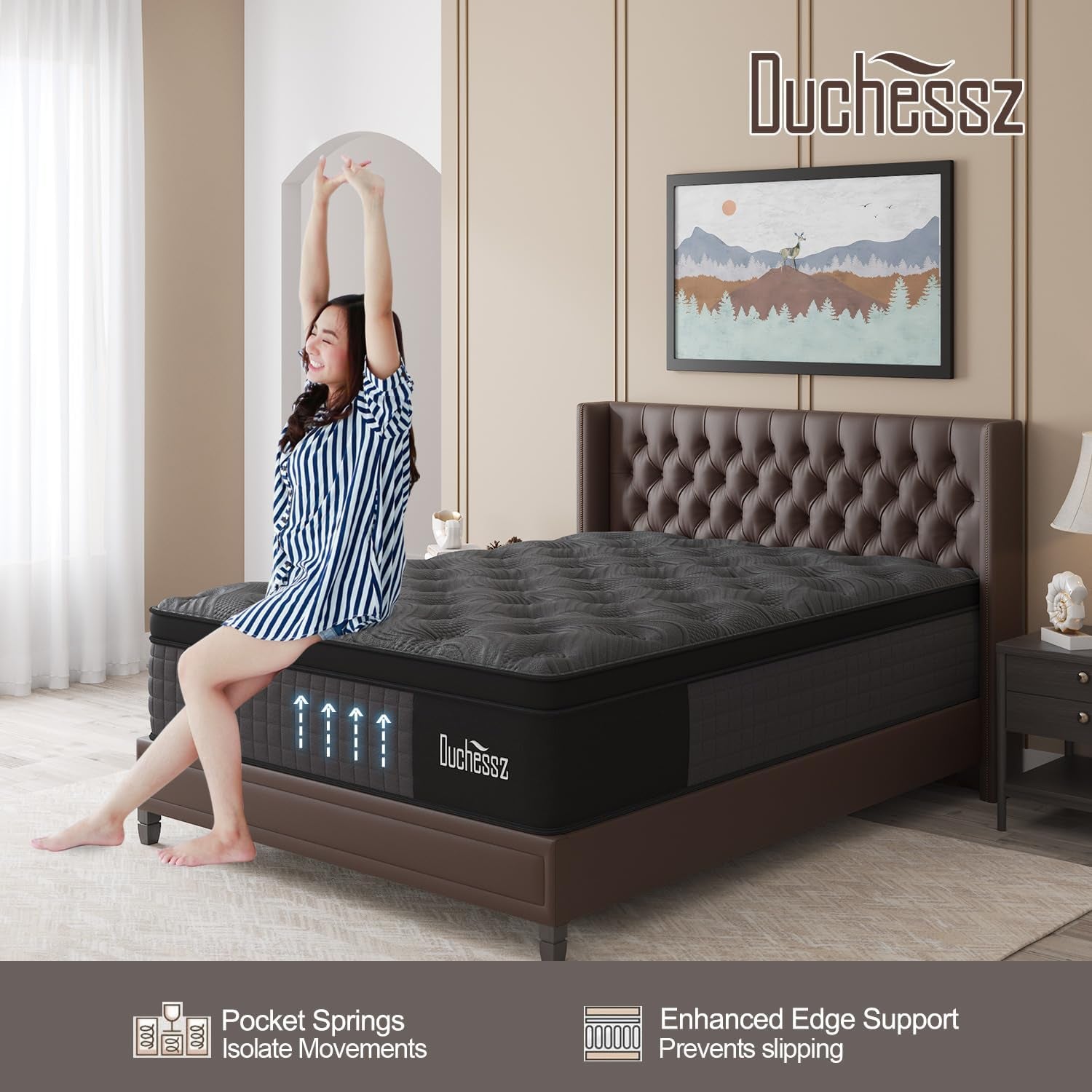 Queen Mattress, 14 Inch Hybrid Mattresses Black with Gel Memory Foam and Individually Pocket Innerspring Euro Top Medium Firm for Motion Isolation, Edge Support, 100 Night Trial