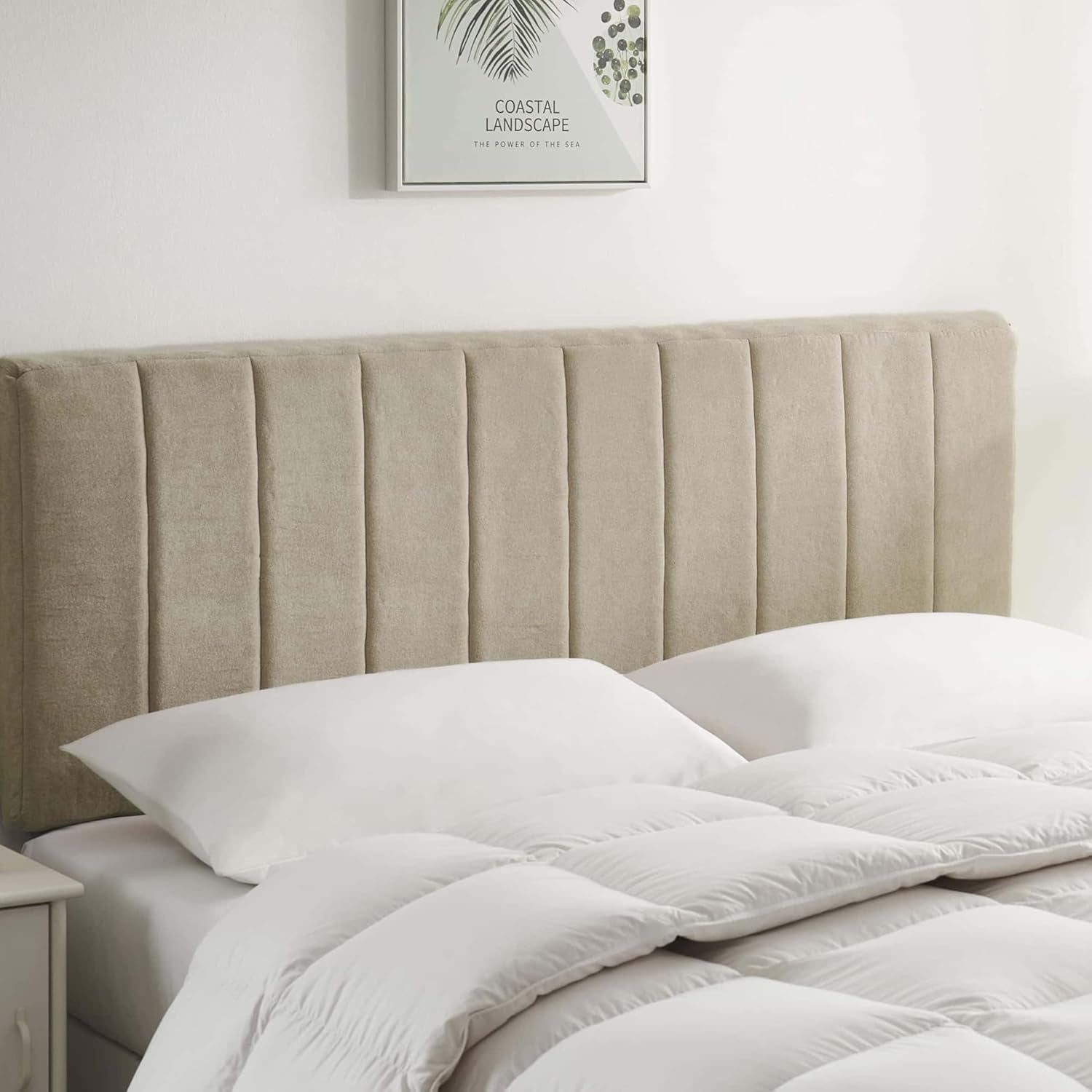 Upholstered King Headboard - Easy Assemble Channel Stitched Headboard King Size Bed - Wall Mounted Headboards with 3D Soundproof Wall Panels Peel & Stick Floating Headboards, Linen