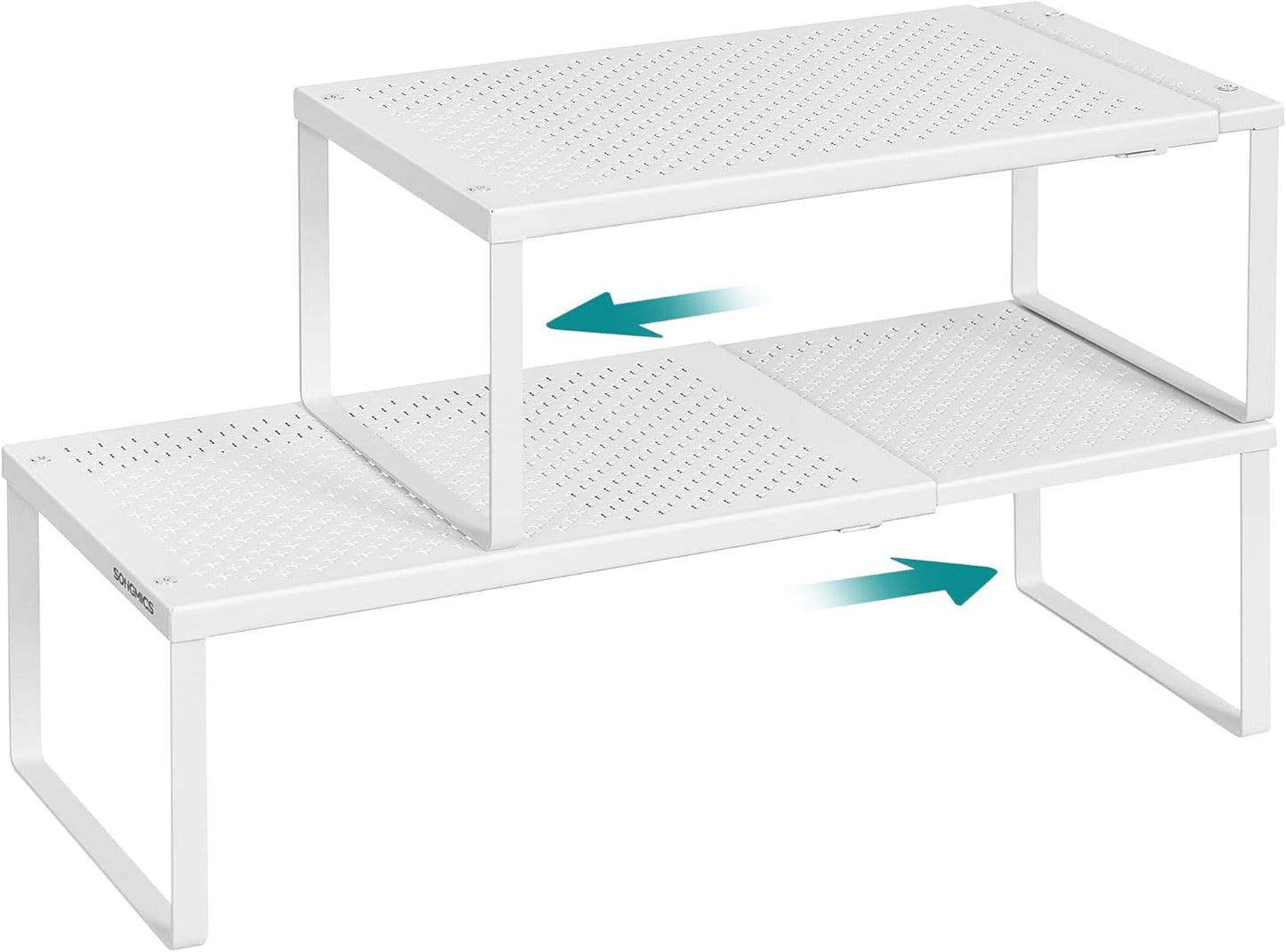 Spice Racks, Set of 2 Expandable Kitchen Countertop Shelves, Small Cupboard Organizers, Metal, Space-Saving Tabletop Shelves, Matte White UKCS402W01