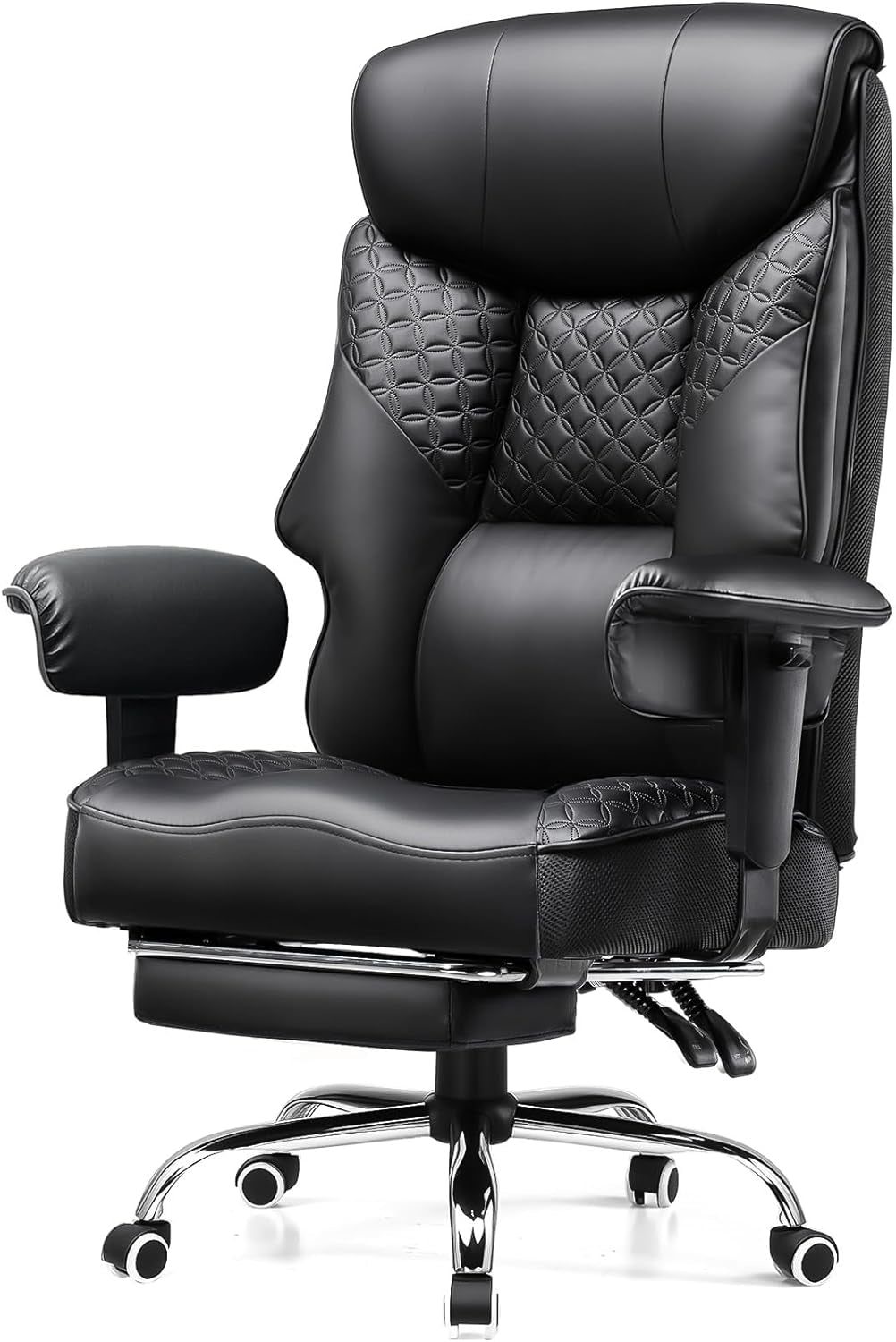 Big and Tall Office Chair 400LBS Wide Ergonomic Gaming Chair with Deluxe Embossing Designed Leather with Foot Rest,150°Reclining Adjustable Soft Armrests Pocket Spring Back Support and Pillow