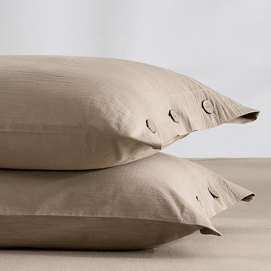 100% Washed Cotton King Pillowcases Set, 2 Pack Linen-Like Texture Breathable Pillow Covers with Button Closure,Dusty Khaki King 20"×36"(Pillows Are Not Included)