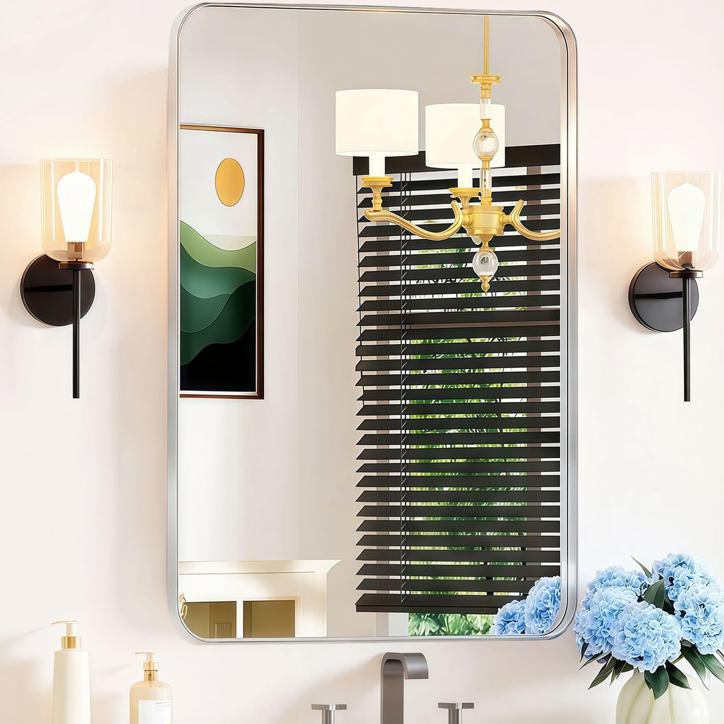 30×36 Silver Bathroom Vanity Mirror - Rectangle Mirror for over Sink with Tempered Glass & Rounded Corners for Entryway, Restroom, Bedroom Horizontal/Vertical Wall-Mounted, Farmhouse Modern