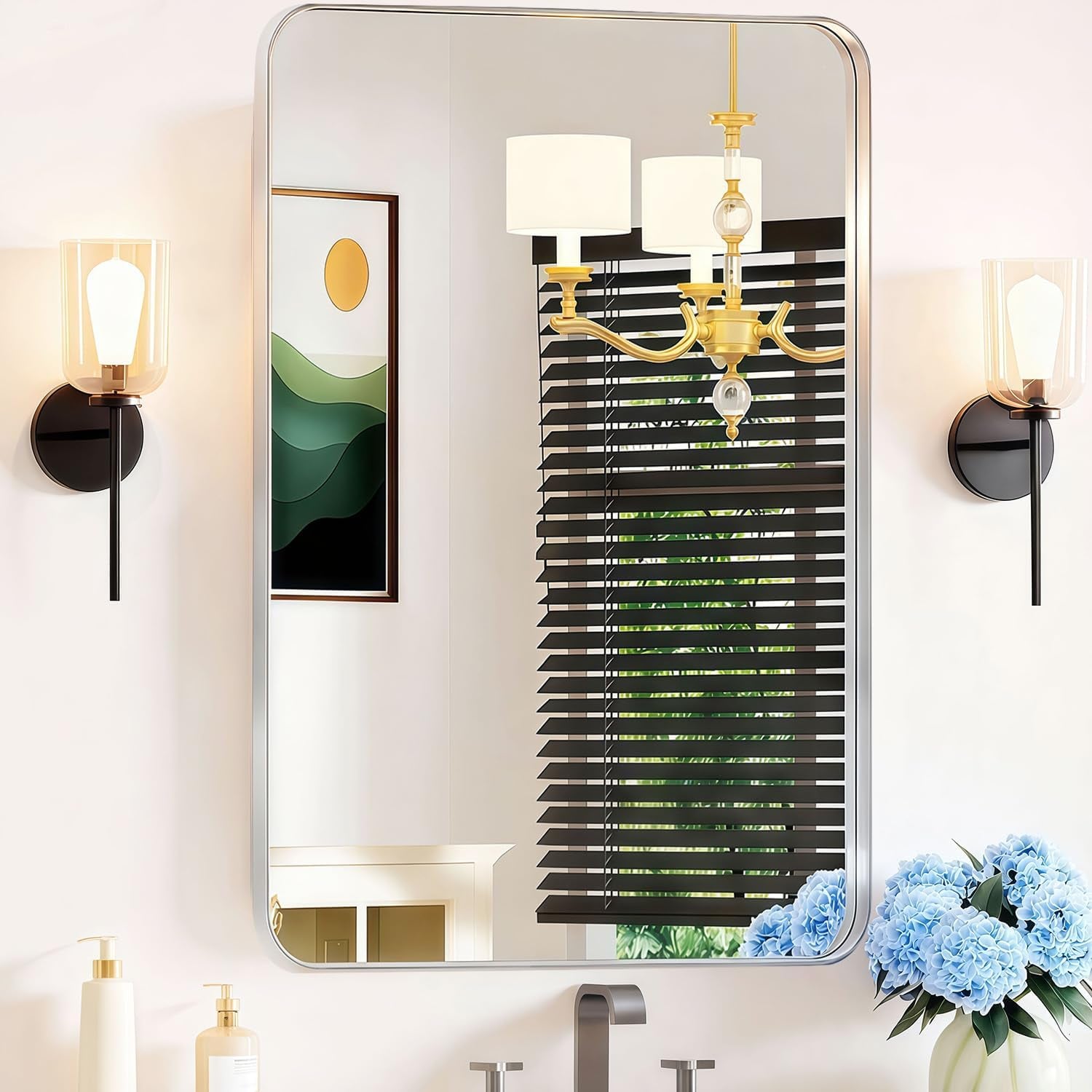 30×36 Silver Bathroom Vanity Mirror - Rectangle Mirror for over Sink with Tempered Glass & Rounded Corners for Entryway, Restroom, Bedroom Horizontal/Vertical Wall-Mounted, Farmhouse Modern