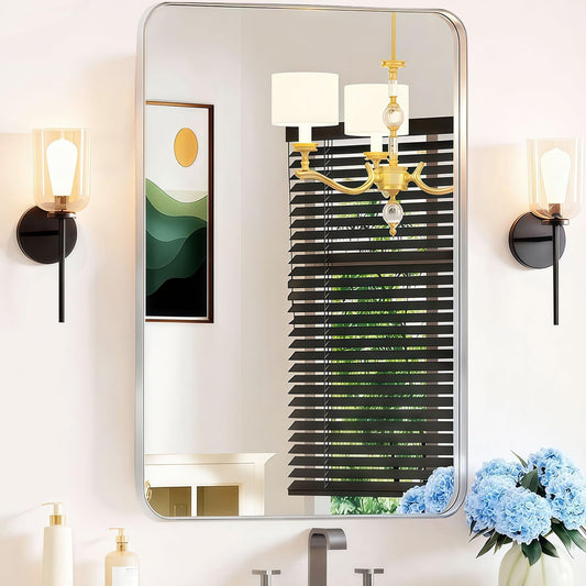30×36 Silver Bathroom Vanity Mirror - Rectangle Mirror for over Sink with Tempered Glass & Rounded Corners for Entryway, Restroom, Bedroom Horizontal/Vertical Wall-Mounted, Farmhouse Modern