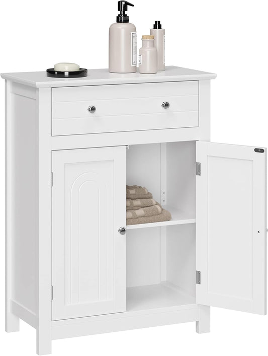 Bathroom Storage Cabinet Free Standing, with Drawer and Adjustable Shelf, Kitchen Cupboard, Wooden Entryway Storage Cabinet, 23.6 X 11.8 X 31.5 Inches, White UBBC61WT