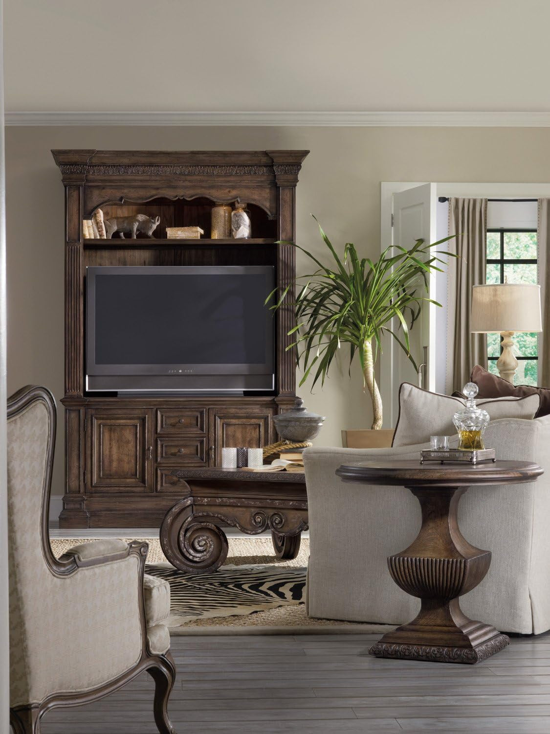Rhapsody Urn Pedestal Nightstand in Walnut Wood Finish