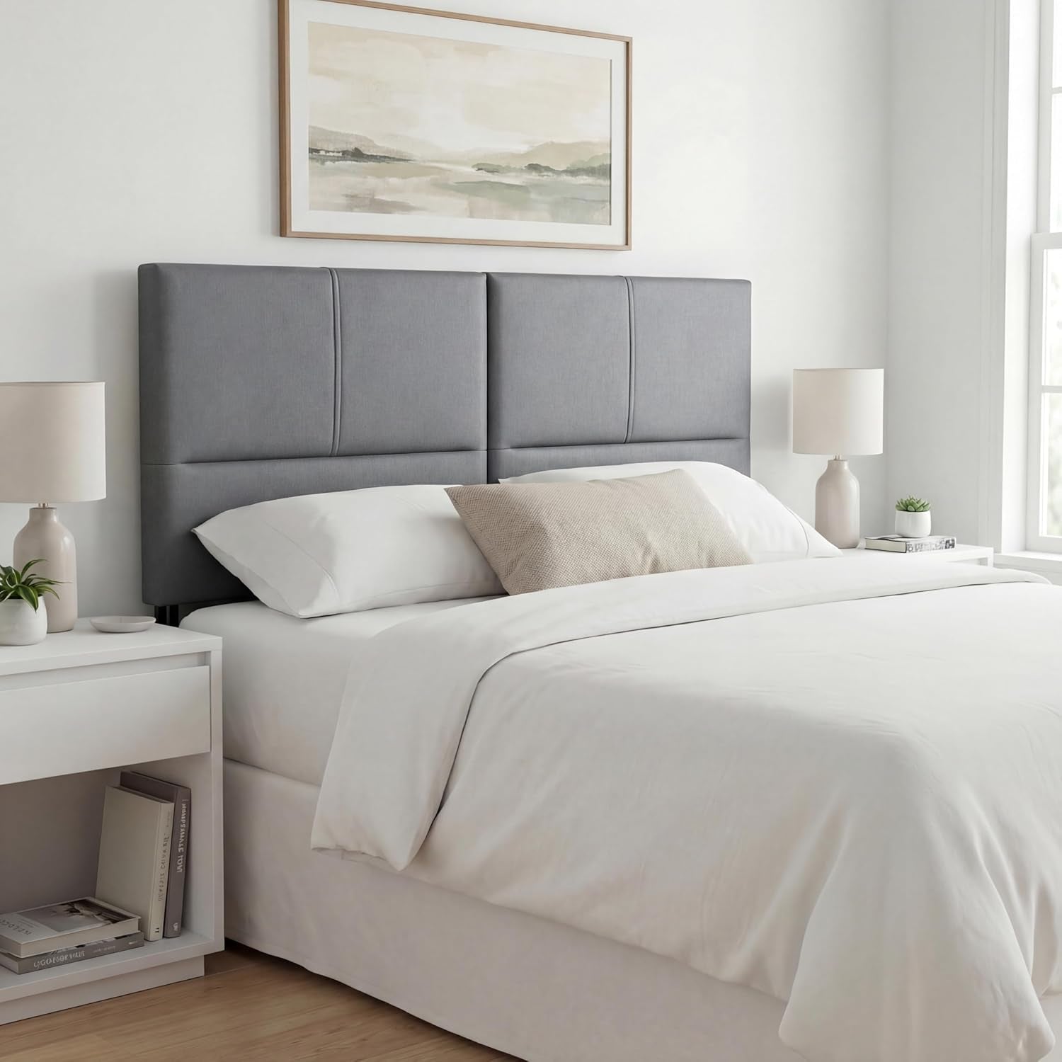 Upholstered Headboard King Size Headboards Eastern King/California King Faux Leather Panels with Durable Metal Legs Adjustable Height Bed Headboard Gray
