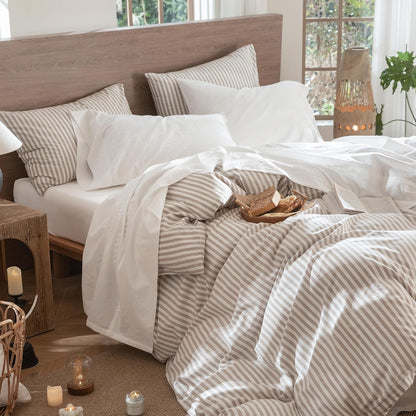 Bedding Sheet Set 100% Washed Cotton Linen like Textured Breathable Durable Soft Comfy (Solid off White, Queen)