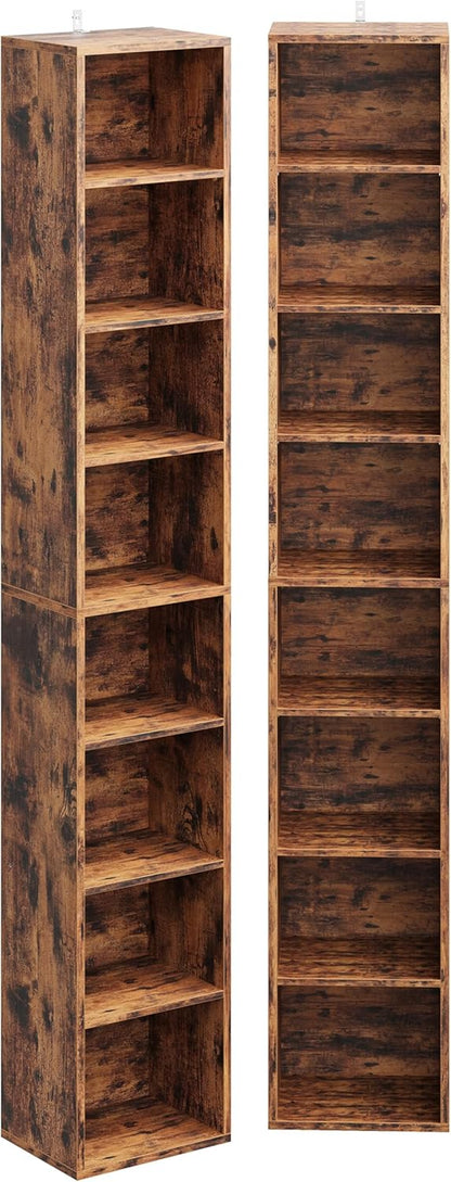 Tall Narrow Bookshelf 8 Tiers 71In Set of 2, Compact Corner Bookcase, Easy to Match for Living Room, Office, Study, Bedroom