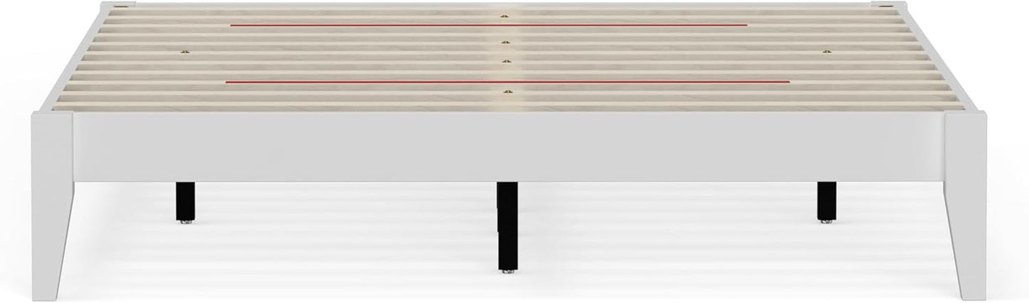 Serene Farmhouse Style Wood Bed Frame in Queen Size (No Headboard) - Coastal Modern Design, Sturdy, Easy Assembly, Ample Underbed Storage, White Finish