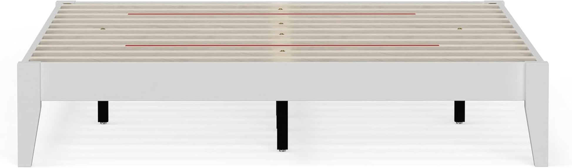 Serene Farmhouse Style Wood Bed Frame in Queen Size (No Headboard) - Coastal Modern Design, Sturdy, Easy Assembly, Ample Underbed Storage, White Finish