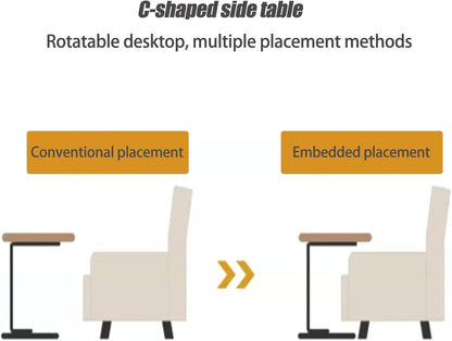 Pedestal Adjustable C Table for Small Spaces，C Shaped End Table Desktop Can Turn 360° and the Height of the Sofa Small TV Tray Table Can Be Adjusted for Couch