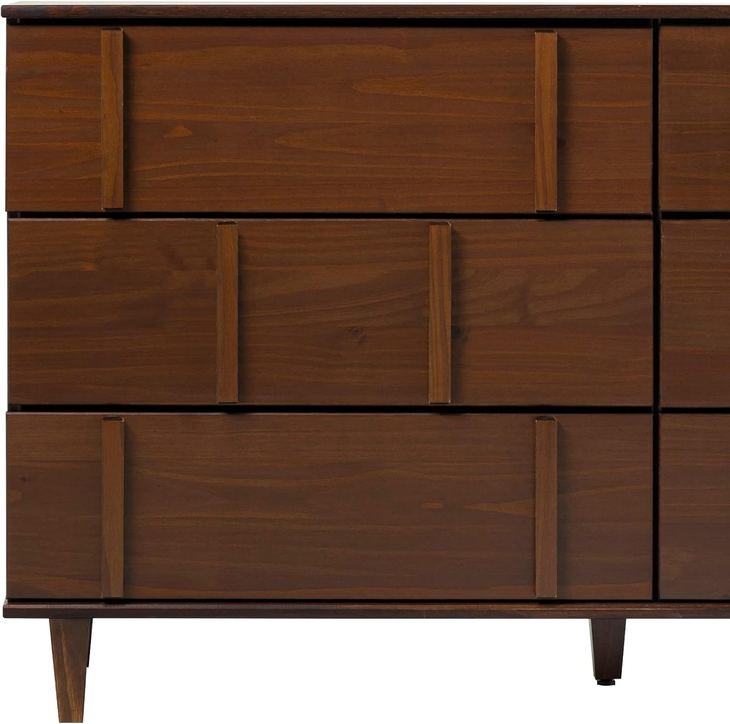 Contemporary Detailed 6-Drawer Solid Wood Dresser, 60 Inch, Walnut