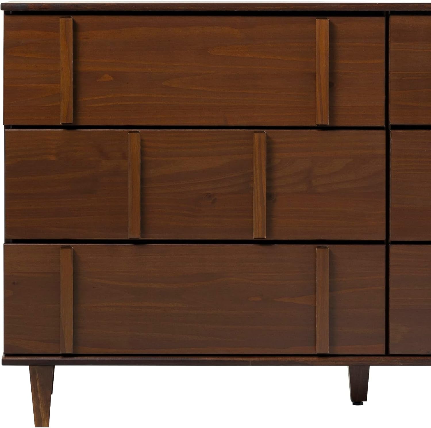 Contemporary Detailed 6-Drawer Solid Wood Dresser, 60 Inch, Walnut