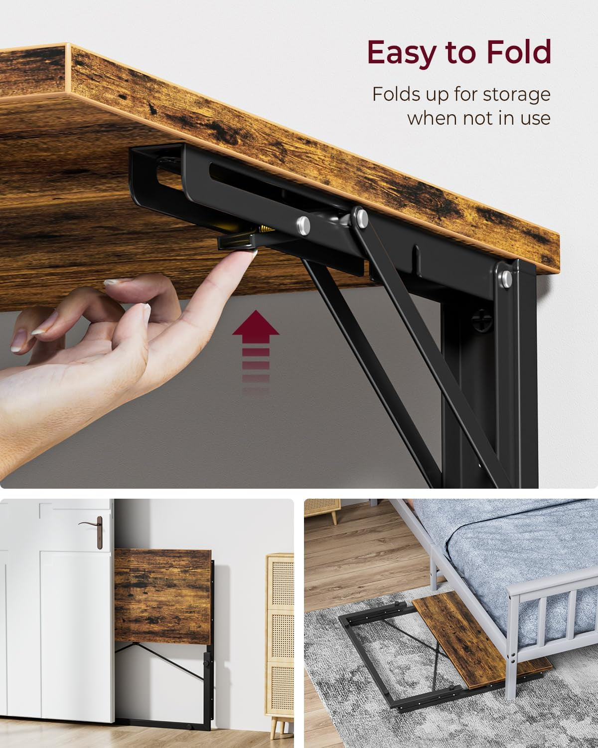 31.5" Folding Desk, Foldable TV Tray Table for Eating on Couch, Extra Large TV Dinner Trays, Portable Fold Computer Writing Desk Table for Home Office, Rustic Brown