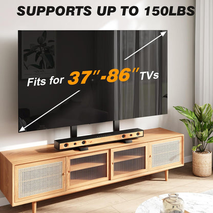 Universal TV Stand, Large TV Legs for 37-86 Inch Flat Curved Tvs with Cable Management, 6 Height Adjustment Table Top TV Mount Stand up to 150Lbs, Black