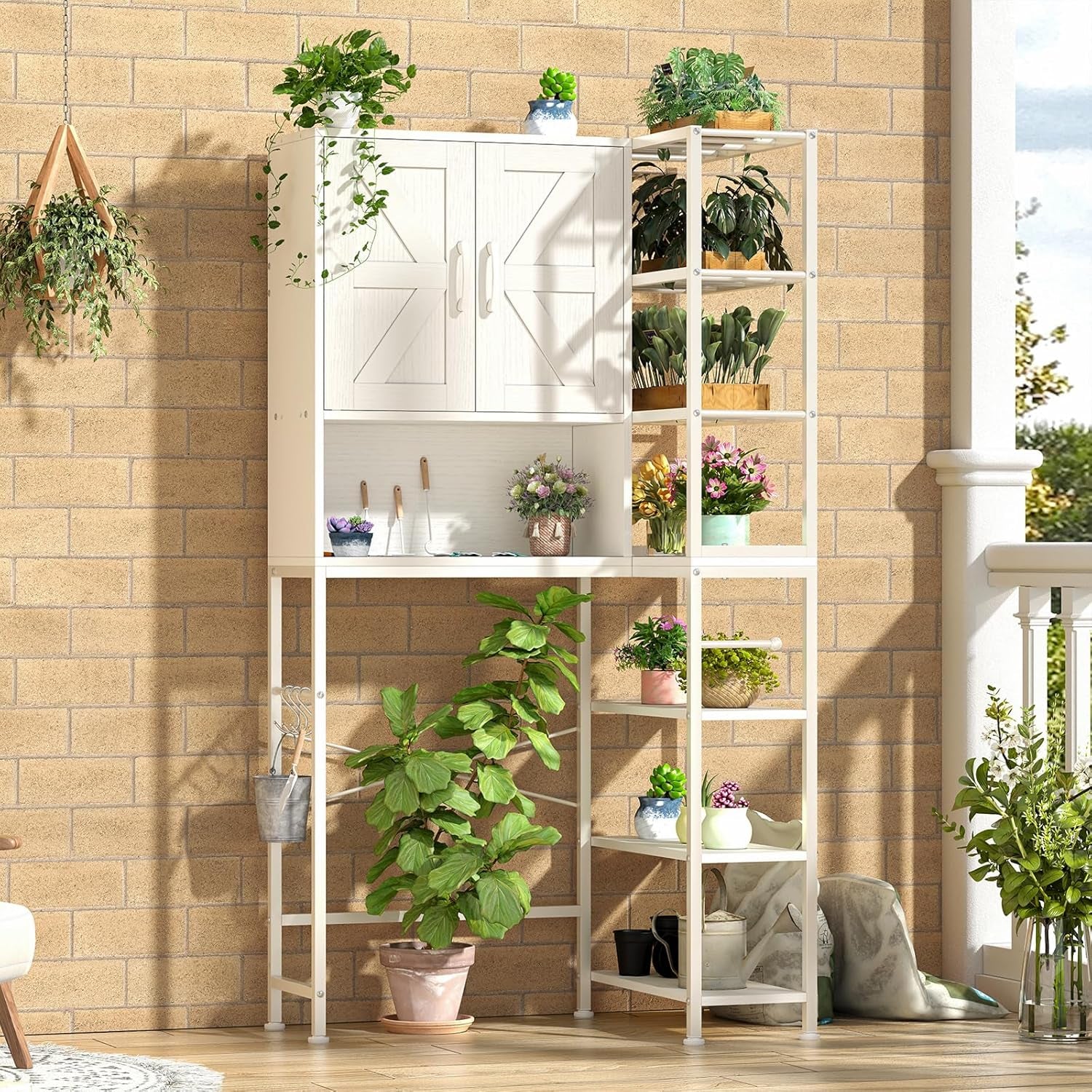 over the Toilet Storage Cabinet with Doors, 7 Tier over Toilet Bathroom Organizer with Adjustable Shelf, Freestanding Space Saver Toilet Rack with Paper Holder for Restroom, Laundry, White