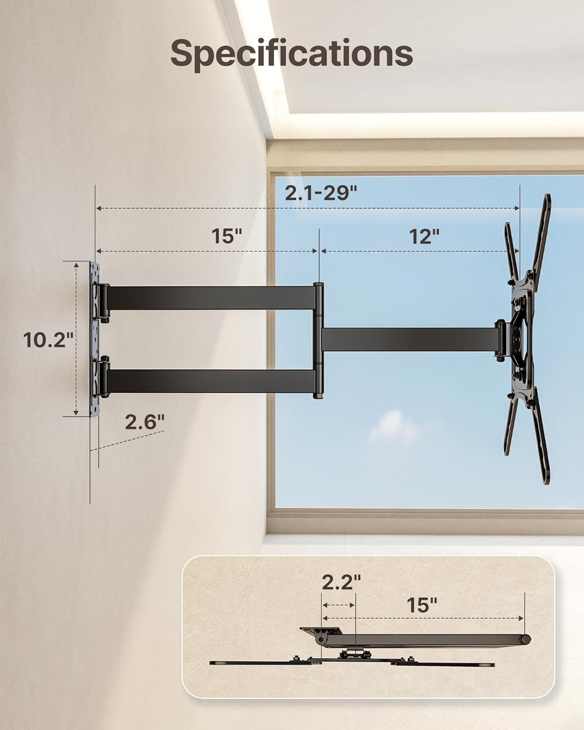 Long Arm TV Wall Mount for Most 23-65 Inch Tvs, 29 Inch Long Extension TV Mount Swivel and Tilt, Full Motion Wall Mount Tv Bracket Fit Max VESA 400 X 400Mm, up to 77 Lbs