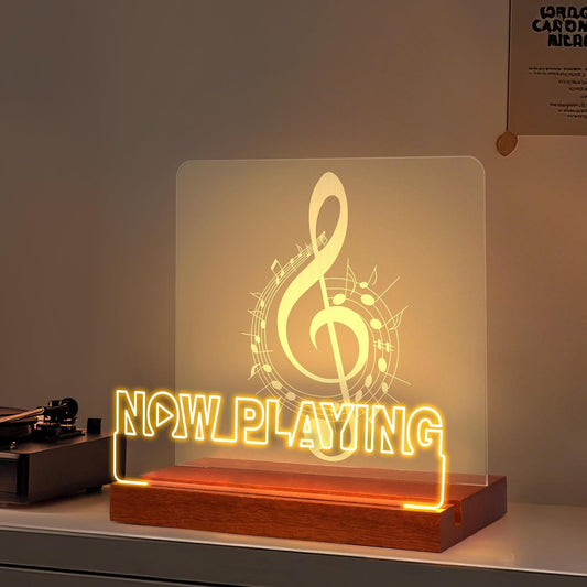 Now Playing Vinyl Record Stand, Light up Record Holder Stand Display Decor, LED Wooden Base with Soft Warm White Lights,Vinyl Album Storage Gifts for Music Lovers Room Decor