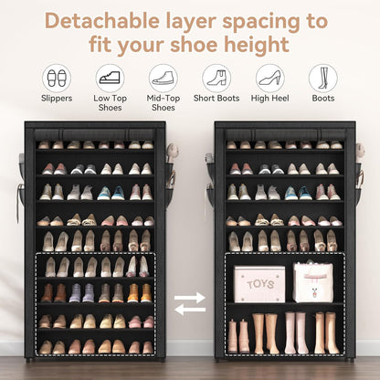 Shoe Rack with Covers - 10 Tiers Tall Shoe Rack Organizer Large Capacity Shoe Shelf Storage 40 Pairs Space Saving Vertical Shoe Storage Organizer for Closet, Entryway, Dorm, Bedroom
