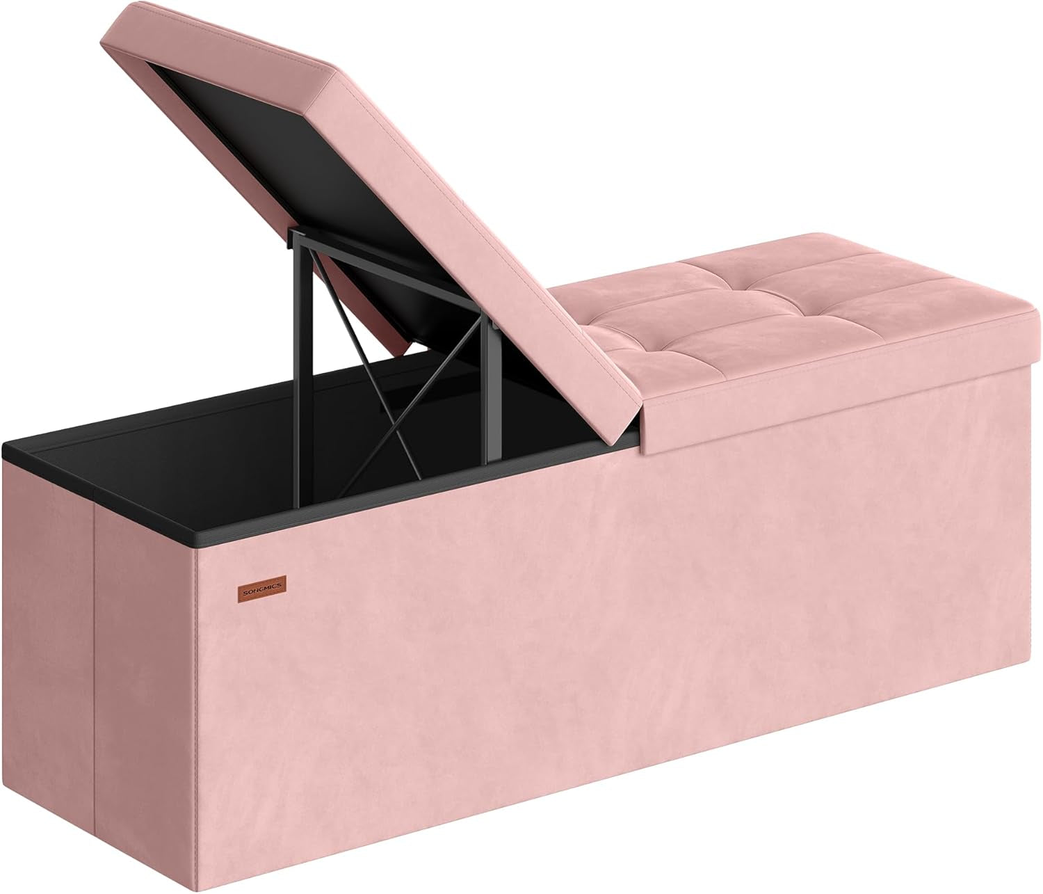 Mazie Collection - 43 Inches Storage Ottoman, Foldable Storage Bench with Flipping Lid, 660 Lb Load Capacity, for Entryway, Living Room, Bedroom, Velvet Fabric, Jelly Pink ULSF078SA01