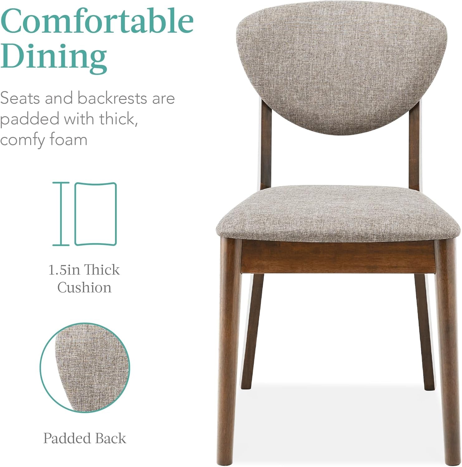 5-Piece Dining Set, Compact Mid-Century Modern Table & Chair Set for Home, Apartment W/ 4 Chairs, Padded Seats & Backrests, Wooden Frame - Walnut/Light Gray