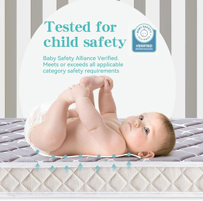 Premium Hypoallergenic Baby Crib Mattress and Toddler Mattress - 52" X 27.6" X 5" - Breathable - Firm Soft - Fits Standard Cribs and Toddler Beds
