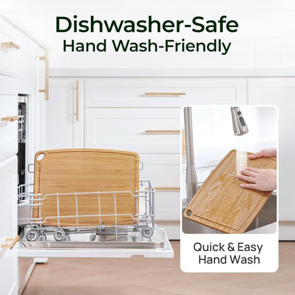 Dishwasher Safe Durable Lightweight Bamboo Wood Cutting Boards for Busy Kitchen, Easy Storage & Clean Wooden Chopping Boards Reversible with Juice Groove, Kitchen Gift for Home Cooks