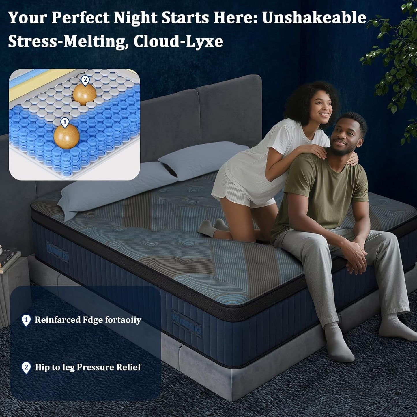 14 Inch King Size Mattress in a Box, Medium Firm Hybrid with Lumbar Foam and Zoned Pocket Springs for Pressure Relief and Edge Support