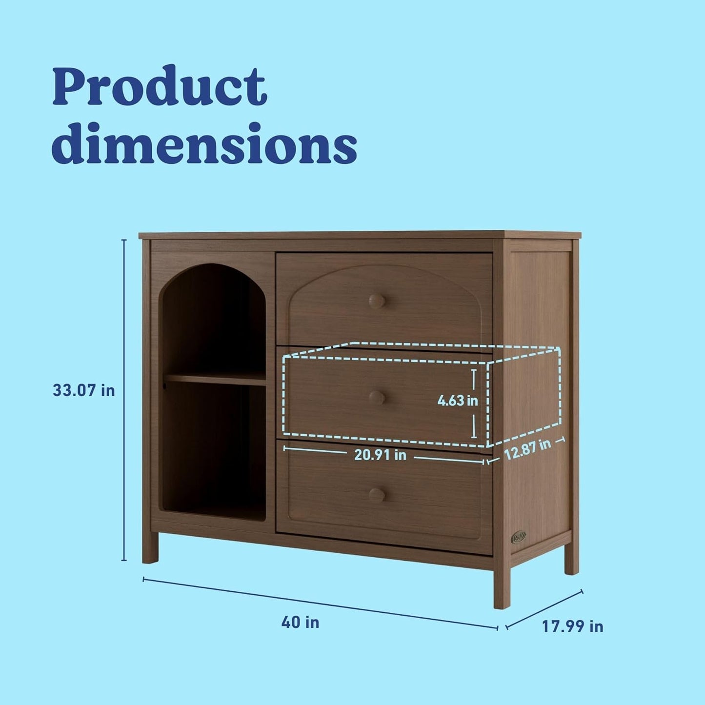 Olivia 3 Drawer Combo Dresser (Hazelnut) – GREENGUARD Gold Certified Baby Dresser, Kids Bedroom Storage Organizer, Interlocking Drawer System, Anti-Tip Kit Included