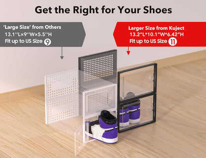 X-Large Shoe Storage Boxes Organizers Clear Plastic Stackable 12 Pack, Shoe Rack & Holder Substitute, Sneaker Containers, Toy Storage Organizer Bins for Entryway, Closet, under Bed, Black