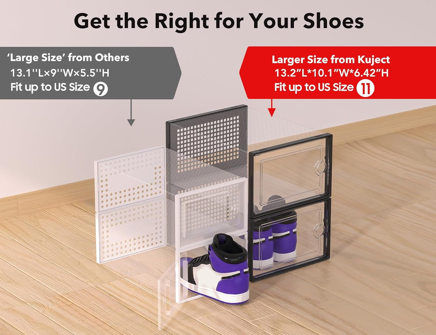 X-Large Shoe Storage Boxes Organizers for Closet 12 Pack, Fit Size 11,Clear Plastic Stackable Sneaker Containers for Entryway, Space Saving Shoe Rack,Substitute for Drawer Organize Unit, Brown
