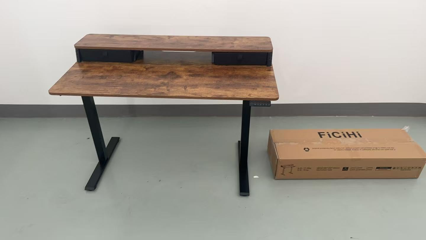 Standing Desk with Drawers,C-Clamp Mount Compatible,35X20 Inch Electric Adjustable Height Computer Small Stand up Desks, Home Office Sit Stand Table with 3 Preset Heights, Rustic Brown