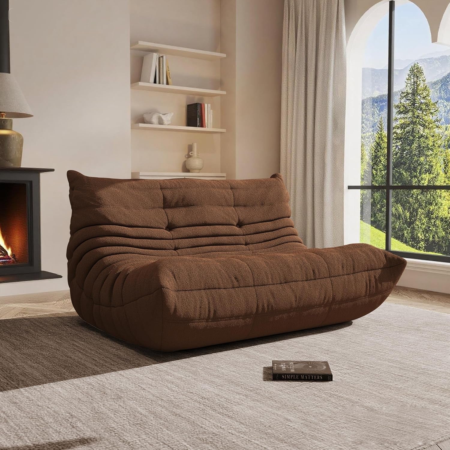 Bean Bag Chair, Oversized Loveseat Fireside Chair for Adults, 2 Seater with Memory Foam Filled, Lazy Sofa Lounge Floor Sofa for Living Room, Bedroom, Office, No Assembly Required. (Coffee)