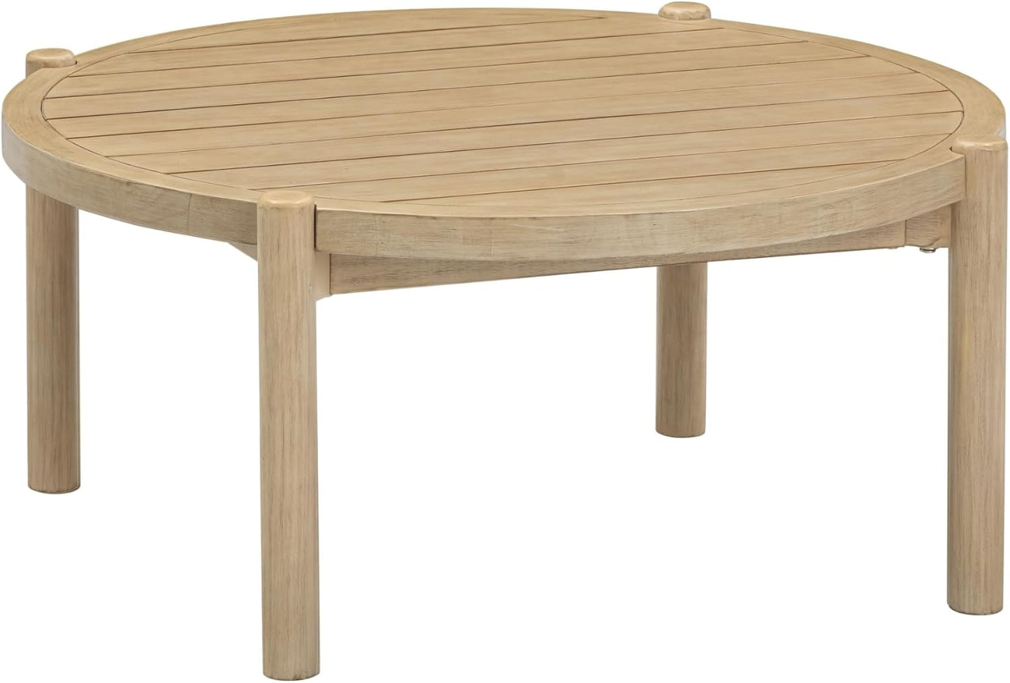 Bora round Outdoor Coffee Table, Farmhouse Wood Coffee Table for Patio or Porch, Solid Acacia Wood