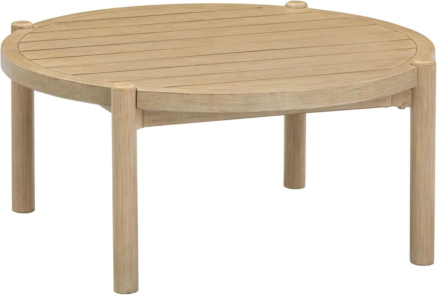 Bora round Outdoor Coffee Table, Farmhouse Wood Coffee Table for Patio or Porch, Solid Acacia Wood