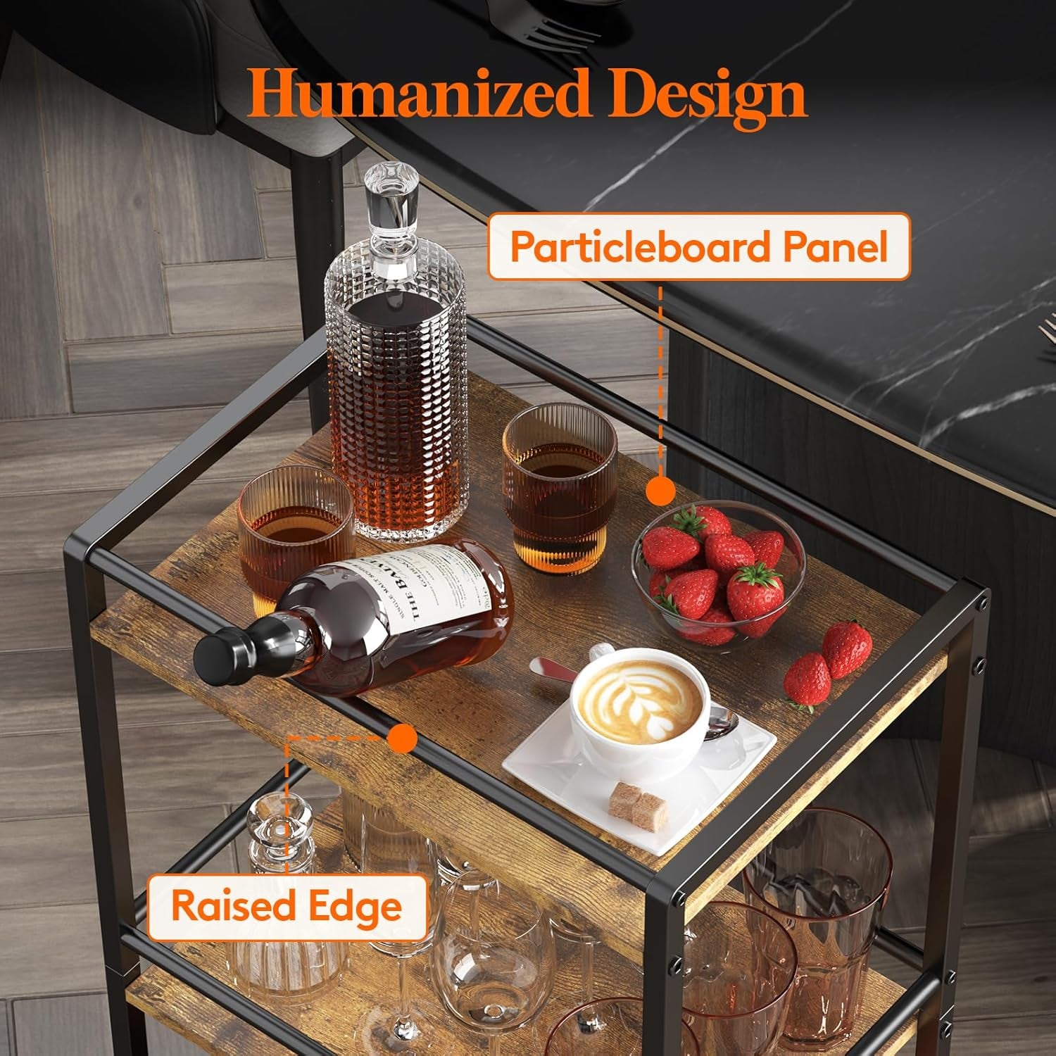 Bar Cart for the Home, 3 Tier Small Rolling Wine Cart, Drink Serving Cart with Lockable Wheels, Mini Liquor Utility Cart for Kitchen Dining Living Room, 17" X 11.8" X 32.1", Rustic Brown