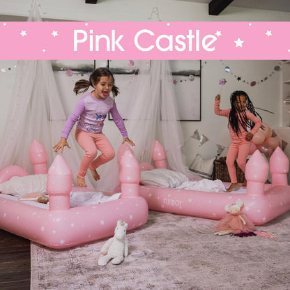 Kids Pink Castle Sleepover Travel Bed & Air Mattress. Perfect for Sleepovers. Includes Carrying Storage Bag, Twin